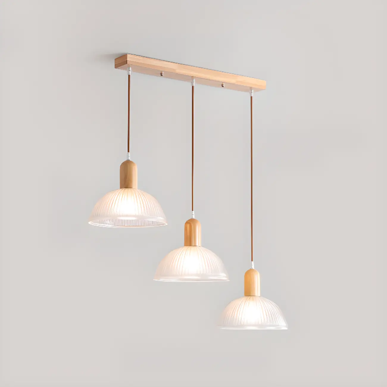 Adjustable Glass Dome Wooden Island Pendant Light  for Kitchen