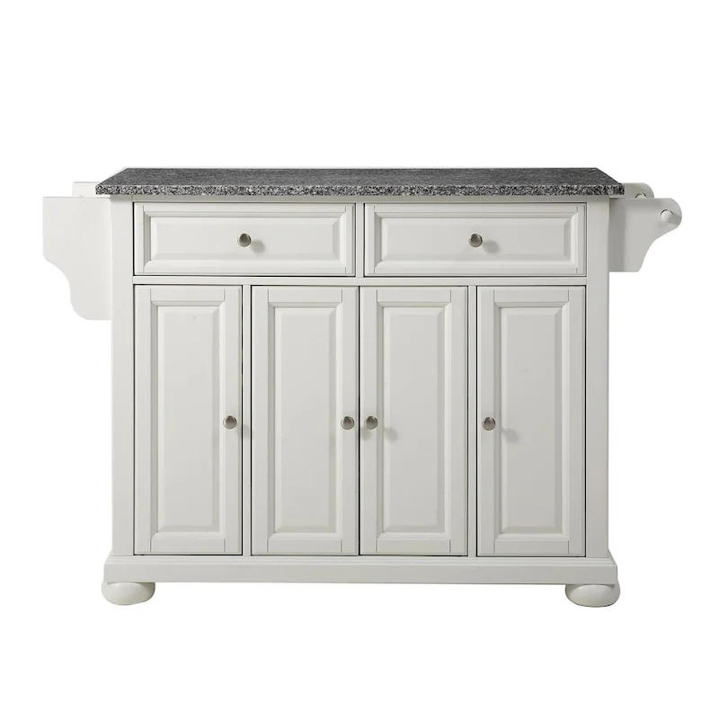 Solid Granite Top Kitchen Island - Stationary Storage Cabinet (White)