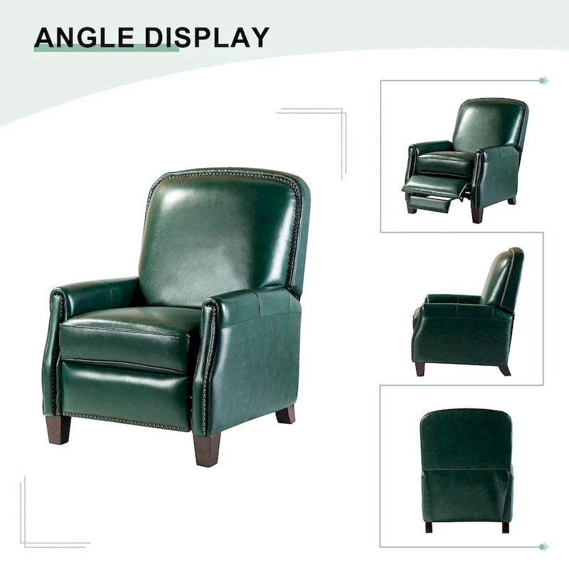 Modern Retro Genuine Leather Recliner with Nailhead Trim & Wooden Frame