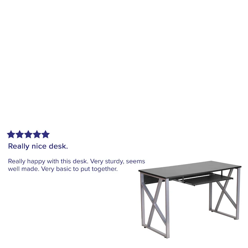 Computer Desk with Pull-Out Keyboard Tray and Cross-Brace Frame
