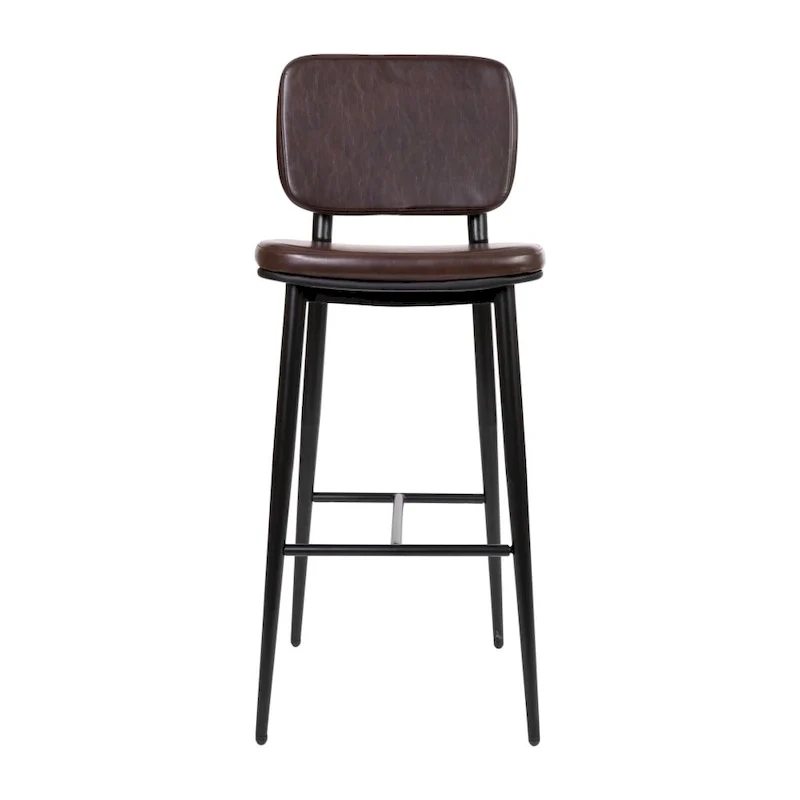 Set of 2 LeatherSoft Barstools with Iron Frame-Integrated Footrest
