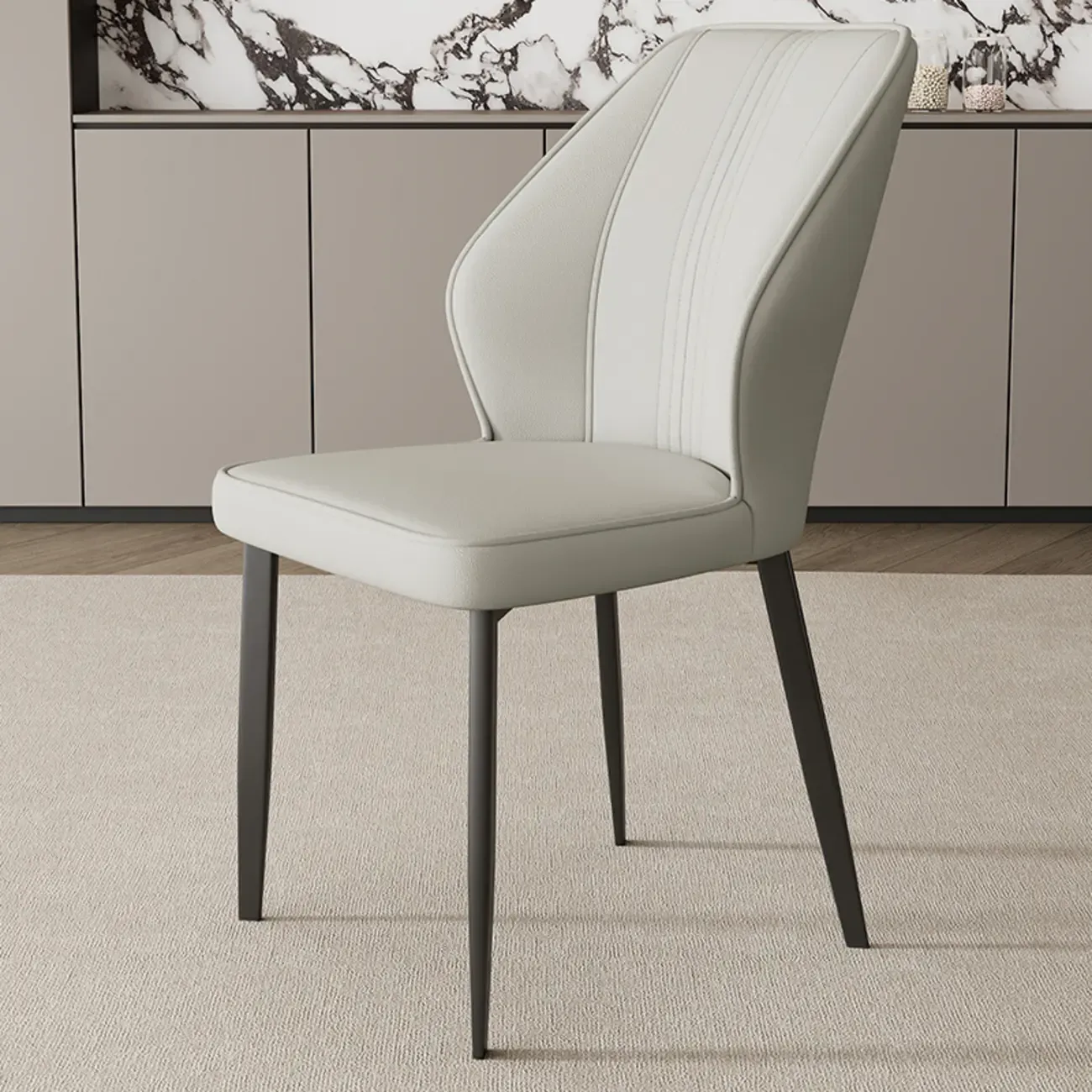 Modern Faux Leather Upholstered Wingback Dining Chair with Metal Legs