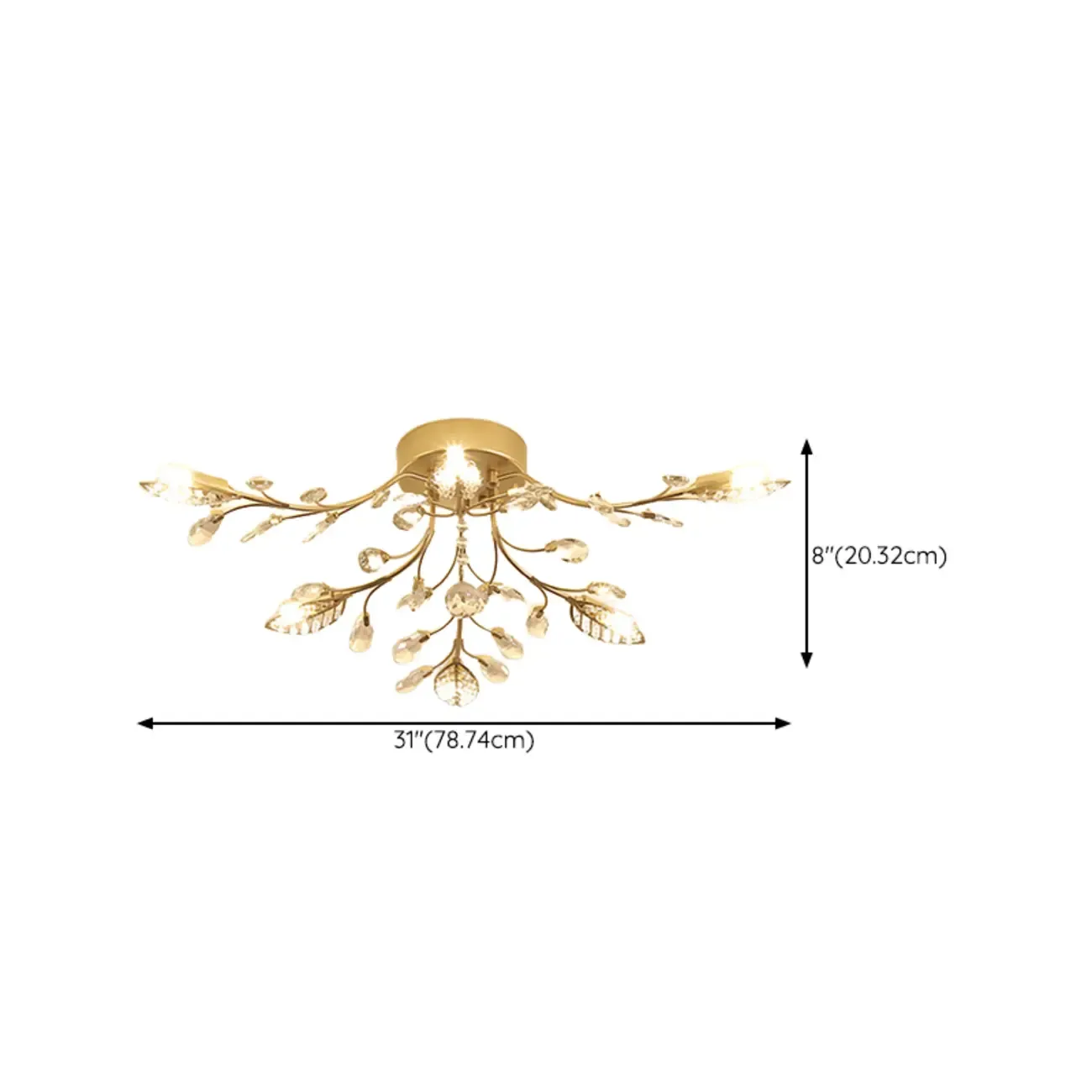 Elegant Golden Branch Crystal Semi Flush Ceiling Light