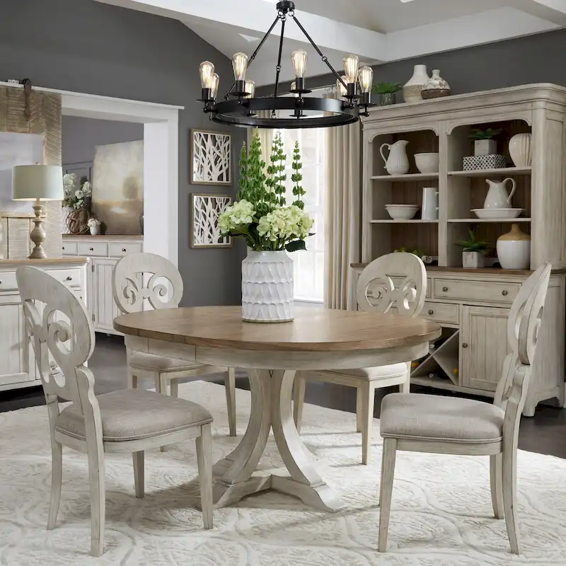 Antique White Oval Pedestal Dining Table