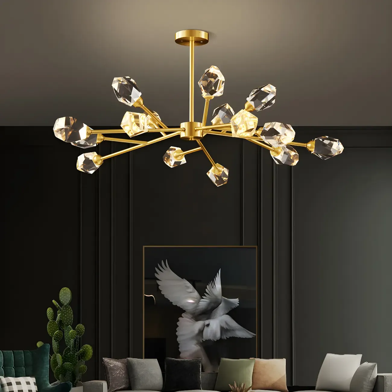 Modern Gold Sputnik Chandelier Crystal Shade