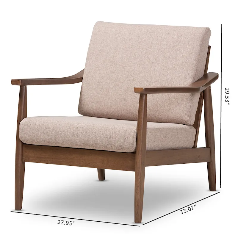 Mid-Century Lounge Chair with Solid Wood Legs and Upholstered Seat