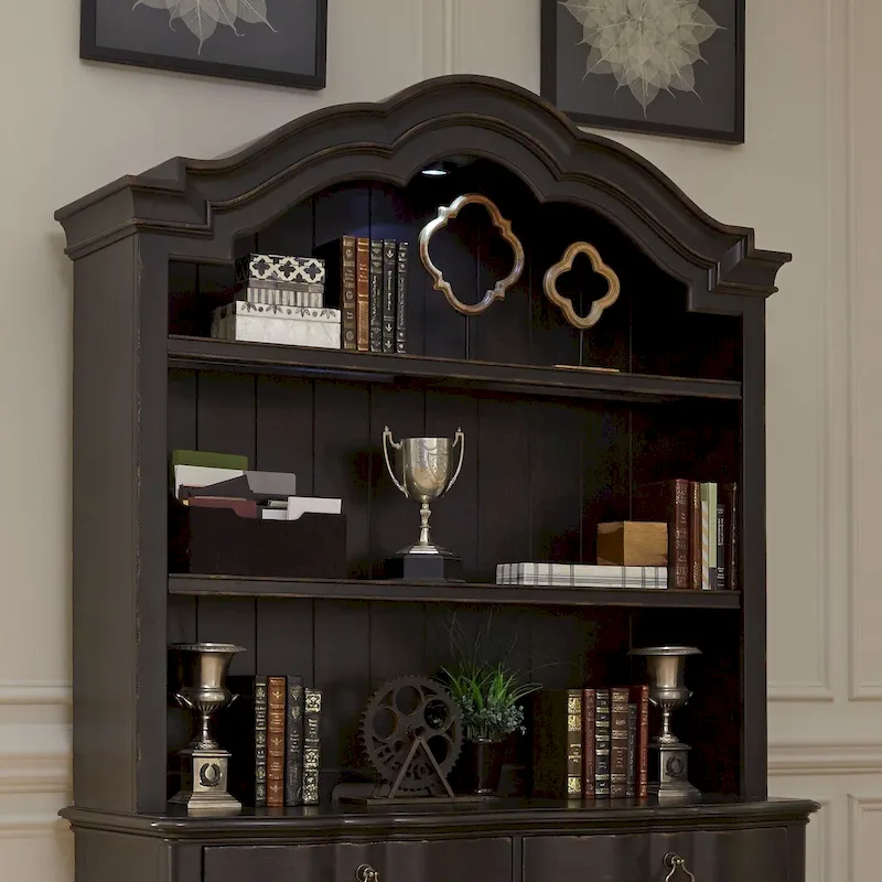 Chesapeake Wire Brushed Antique Black Credenza Hutch