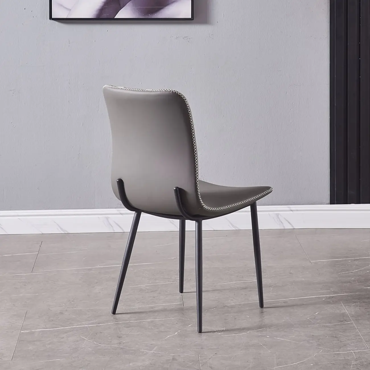Modern Gray Faux Leather Metal Leg Armless Dining Chair