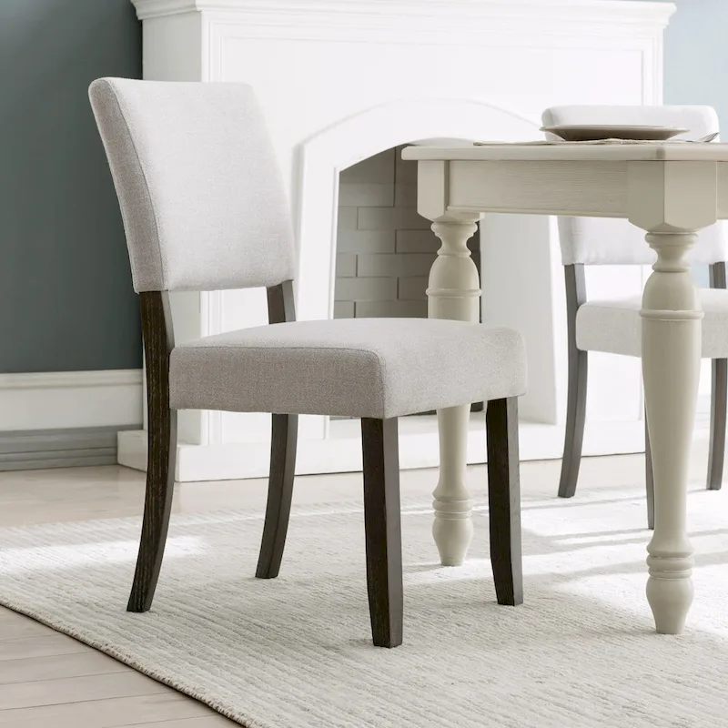 Upholstered Back Dining Chair with Wood Base Set of 2