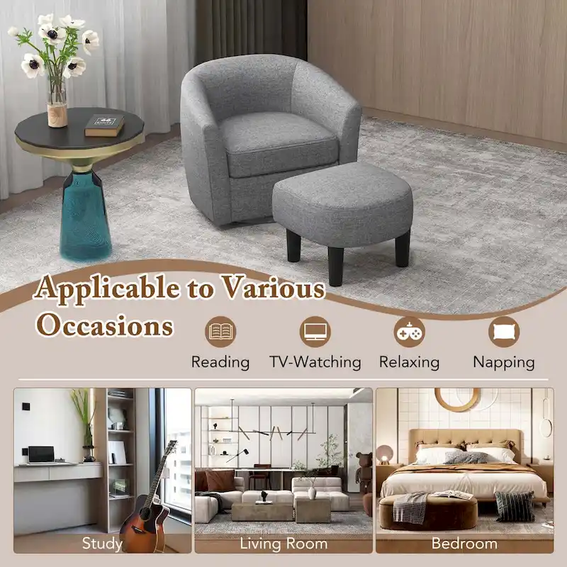 Costway Swivel Barrel Chair with Ottoman Footrest Curved Backrest & - See Details