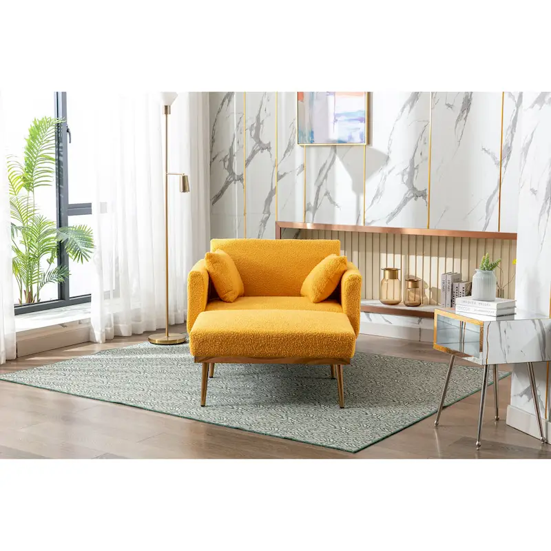Teddy Fabric Upholstered Living Room Sleeper Sofa Chair With Rose Golden feet