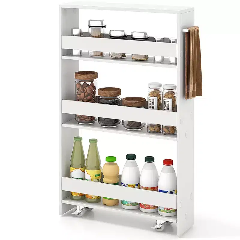 Costway 4-Tier Slim Storage Cart with Open Shelves Rolling Kitchen Cart on Wheels Narrow Black/Grey/White