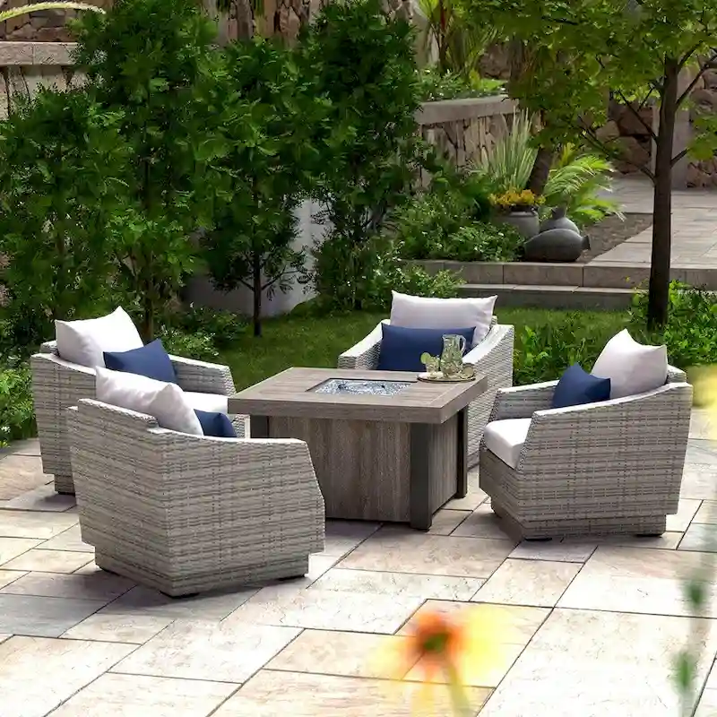 Cannes 5 Piece Sunbrella Outdoor Patio Fire Chat Set