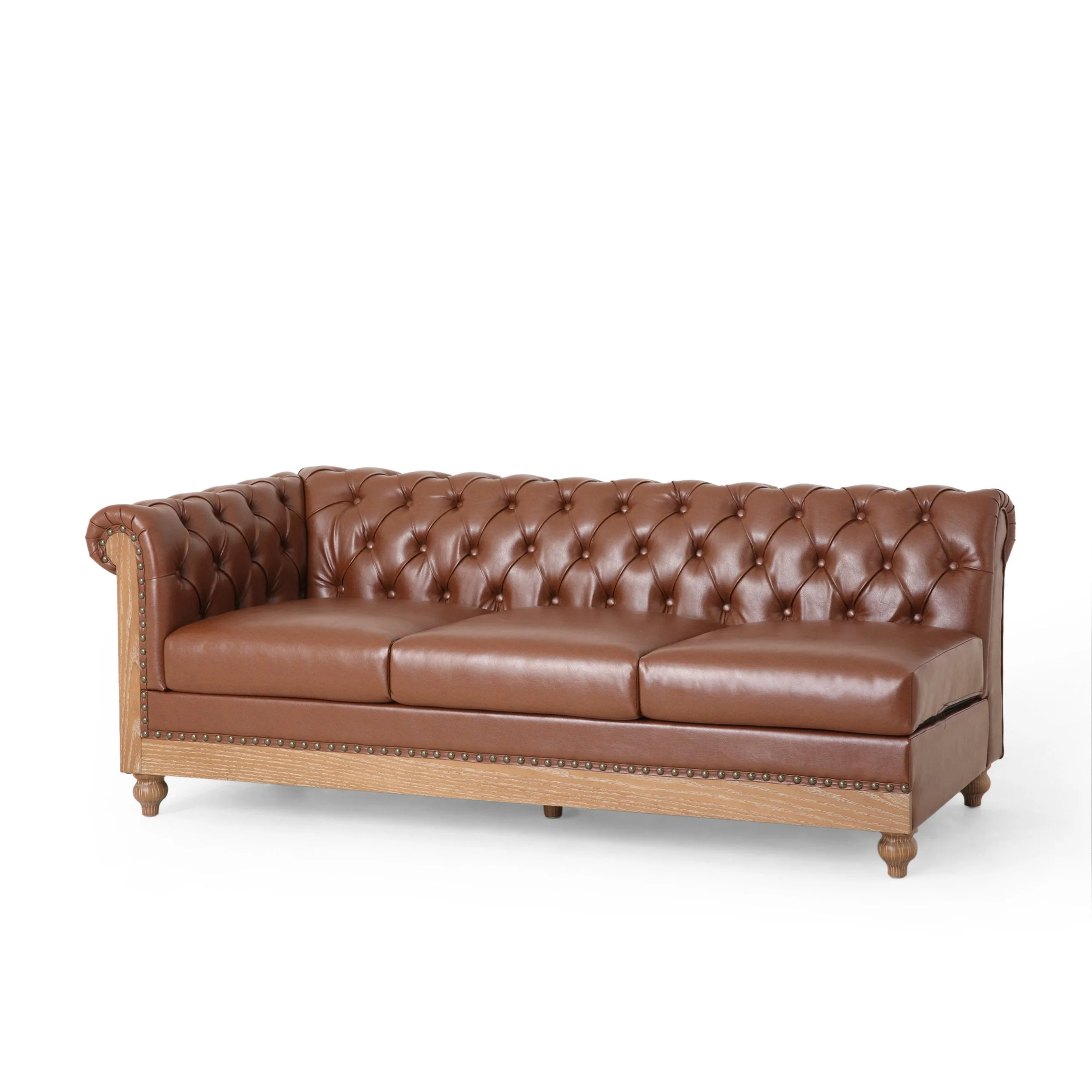 Tufted 7 Seater Sectional Sofa with Nailhead Trim - NH635413