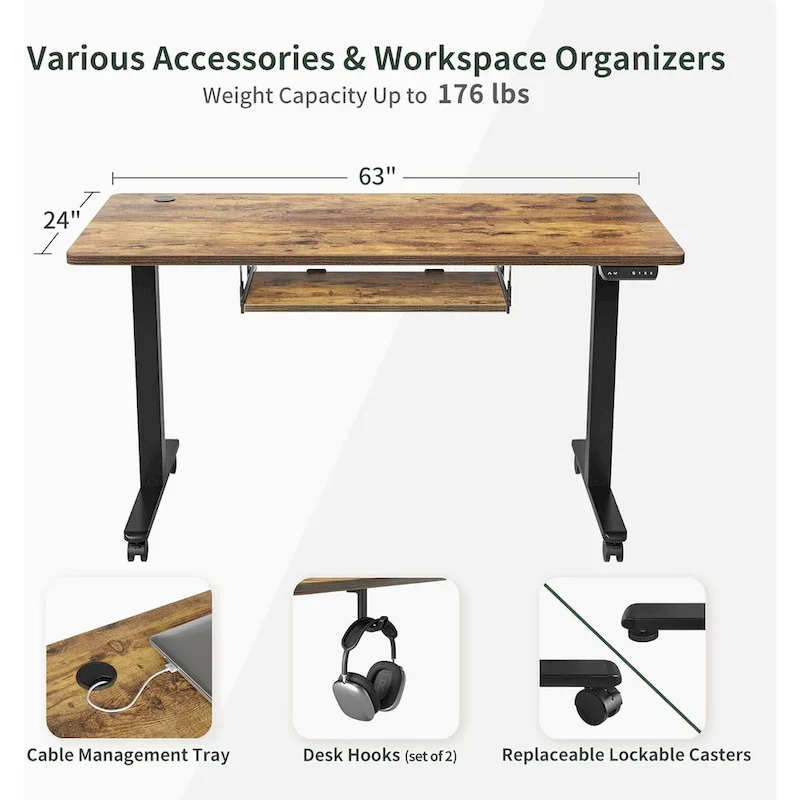 FEZIBO Standing Desk with Keyboard Tray, Electric Height Adjustable Desk, Sit Stand Up Desk, Computer Office Desk
