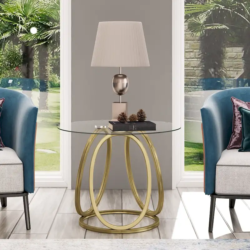 Myhozm Glass Living Room Side Table with Metal Frame