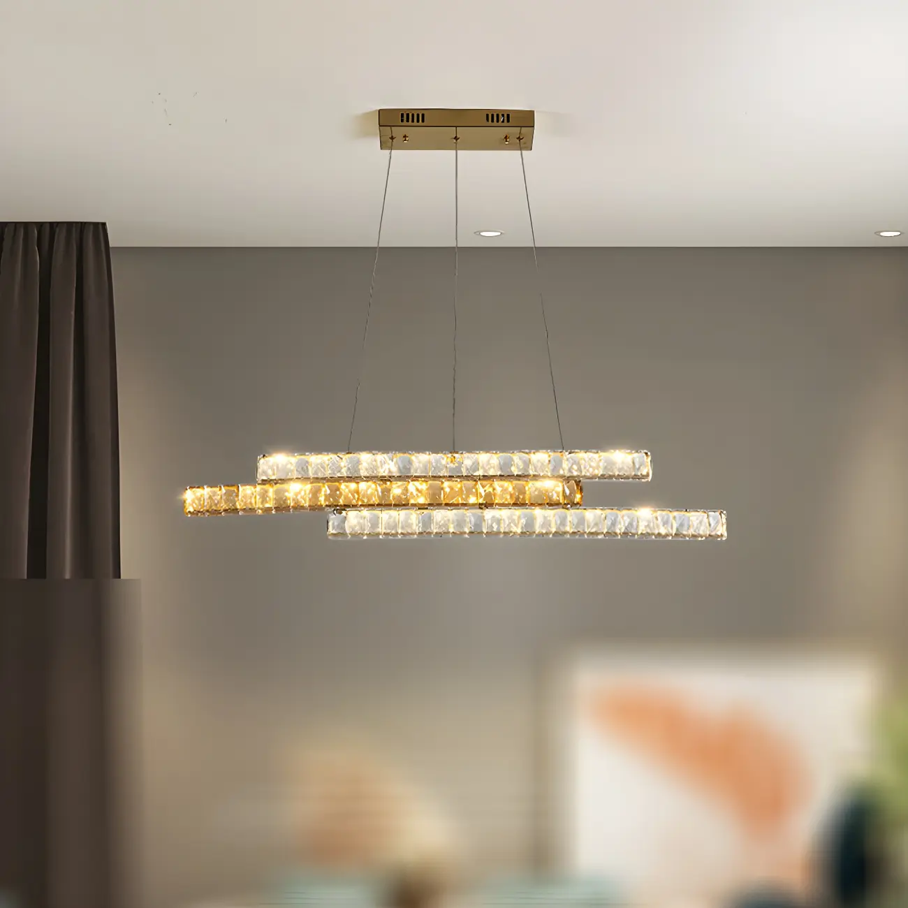 Modish 3-Tier Crystal LED Linear Pendant Light