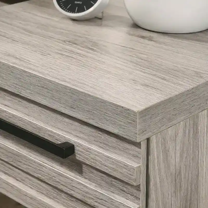 Weathered Gray Upholstered Wood Panel Bed