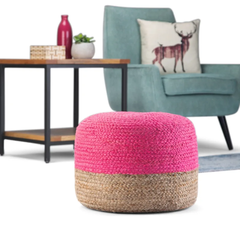 Round Woven Jute Pouf, Multi-Color Options, 1-Person Seat