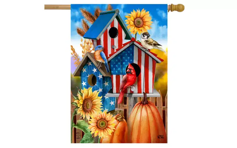 Briarwood Lane House Flag 40x28 For Outdoor American Fall Birdhouses For Fall House Flag