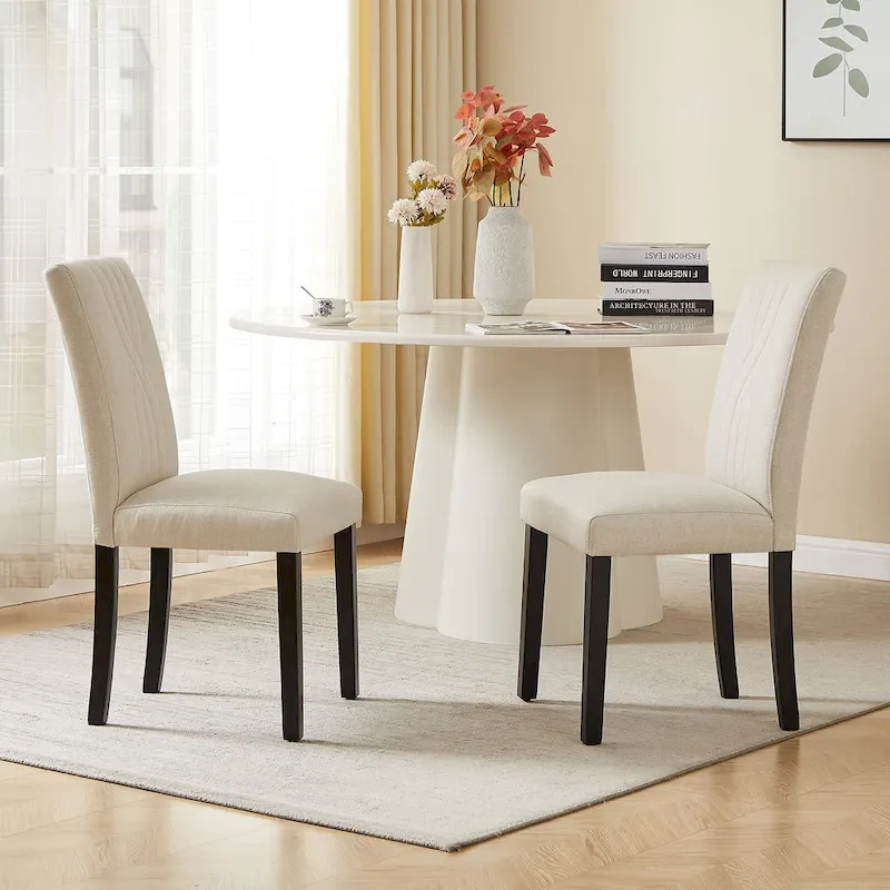 VECELO Upholstered Dining Chairs Set of 6 Modern Fabric and High Back & Solid Wood Legs, Parson Dining Chairs (Set of 6)
