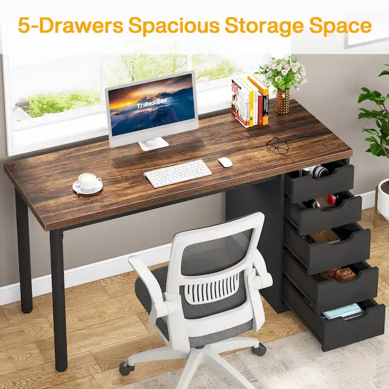 Modern Computer Desk Study Writing Table with 5 Drawers