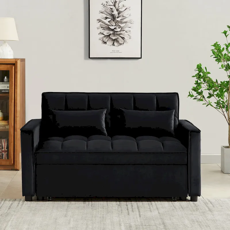 Velvet Convertible Loveseat Sleeper Sofa Couch with 2 Pillows