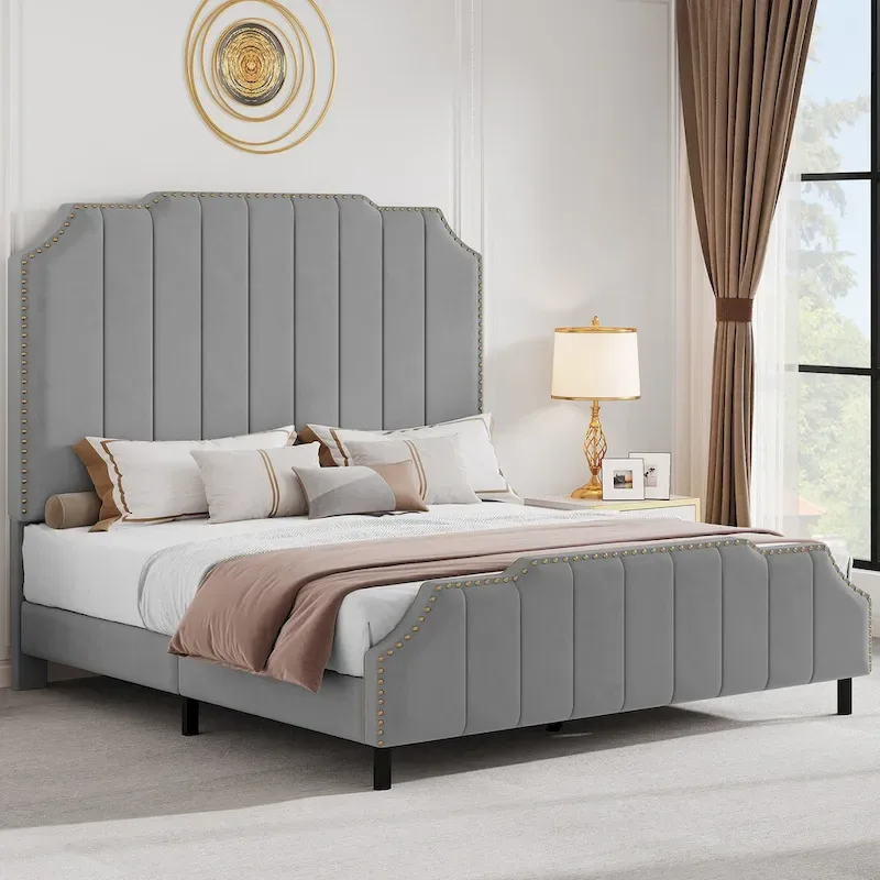 Moasis Queen 61" Flannel Upholstered Headboard Bed Frame
