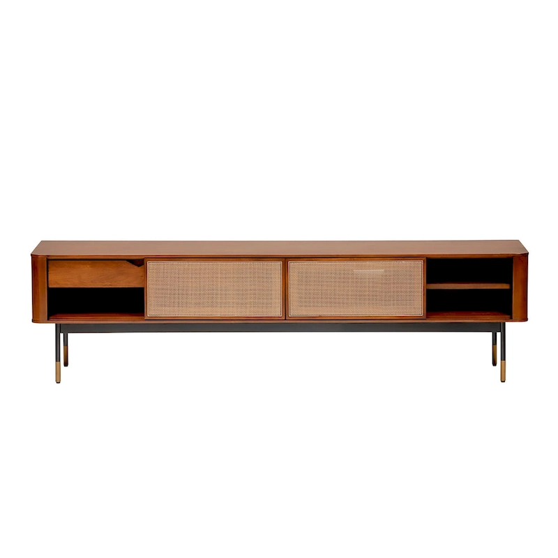 Miriam 71 Media Stand in Brown with Natural Wicker
