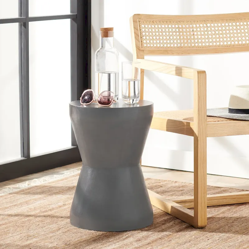 Concrete Indoor & Outdoor Accent Table – 12Wx12Dx17H, Modern Curved Design