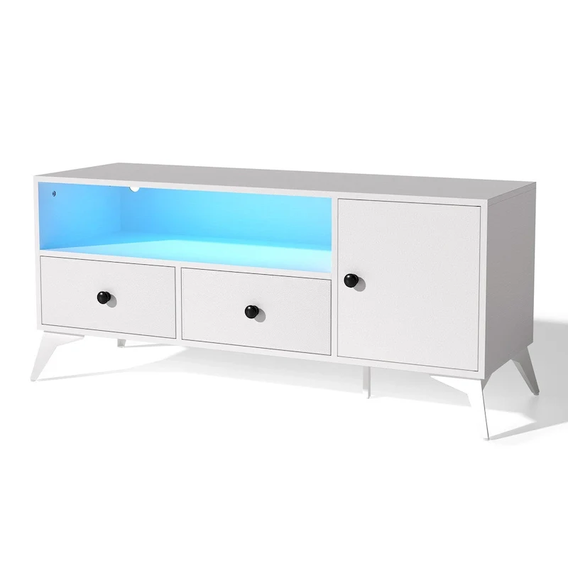 TV Stand Console Table with Open Media Storage and RGB LED Light