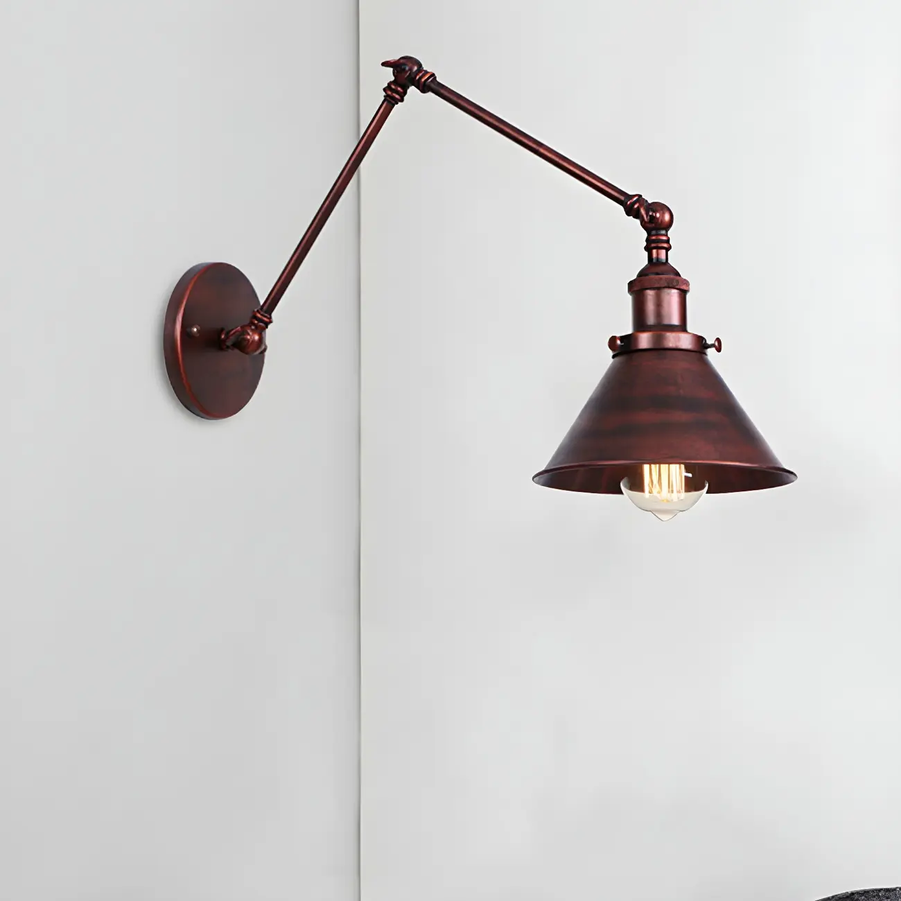 Industrial Brass Black Adjustable Swing Arm Wall Light