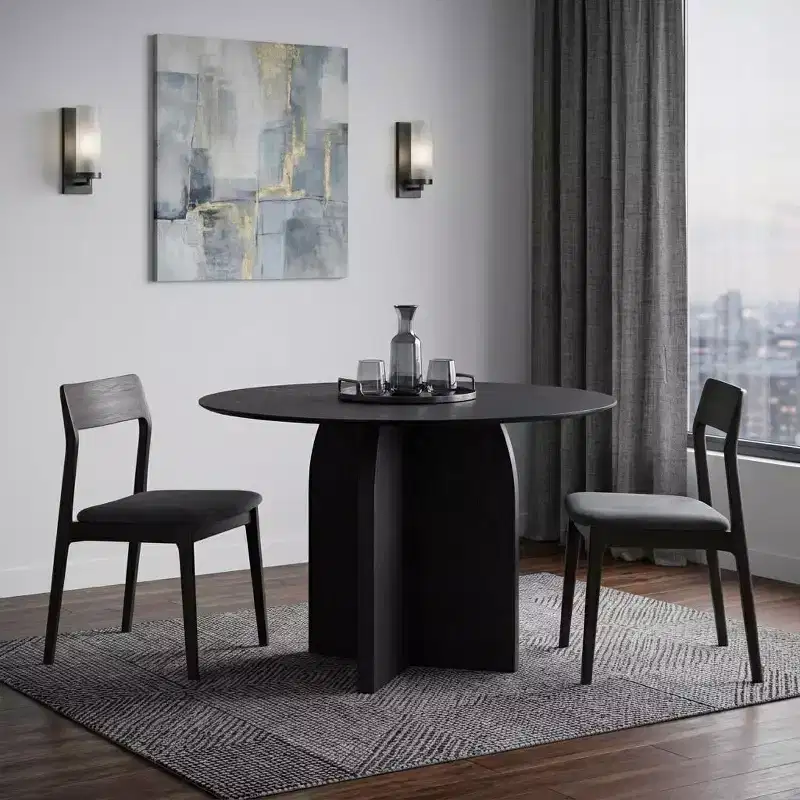 HomeRoots 42 Black Wood Pedestal Base Round Top Dining Table