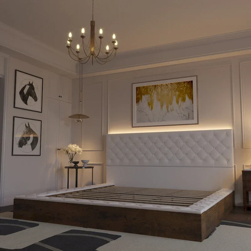 LED Queen/King Bed Frame with Tufted Headboard Bedroom Furniture