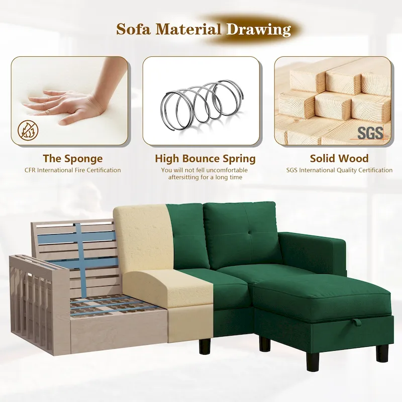 Futzca Modern L-shaped Convertible Sectional Sofa w/ Reversible Chaise