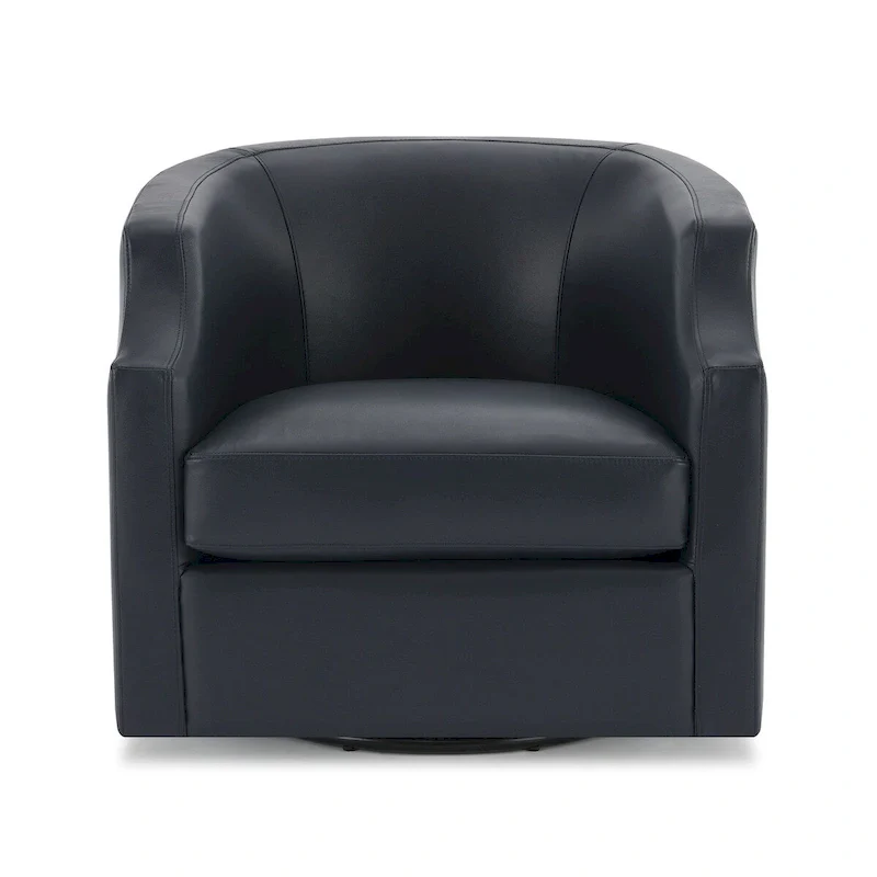 Top Grain Leather Swivel Glider Barrel Chair