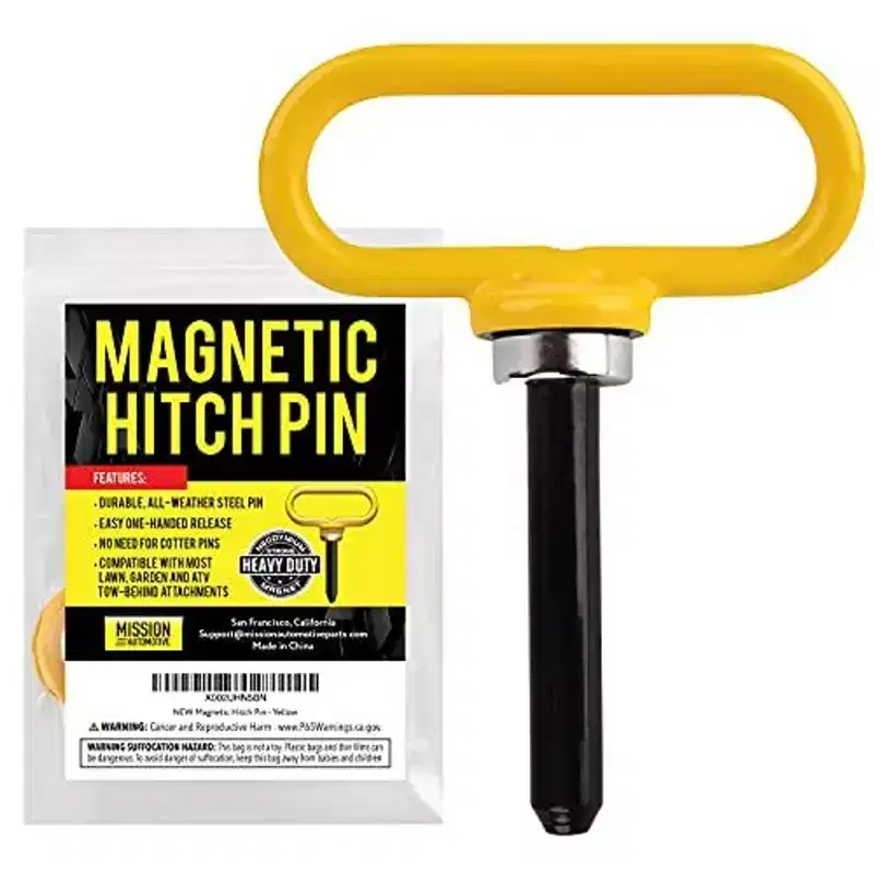 Mission Automotive Yellow Magnetic Hitch Pin - Lawn Mower Trailer Hitch Pins - Ultra Strong Neodymium Magnet Trailer Gate Pin