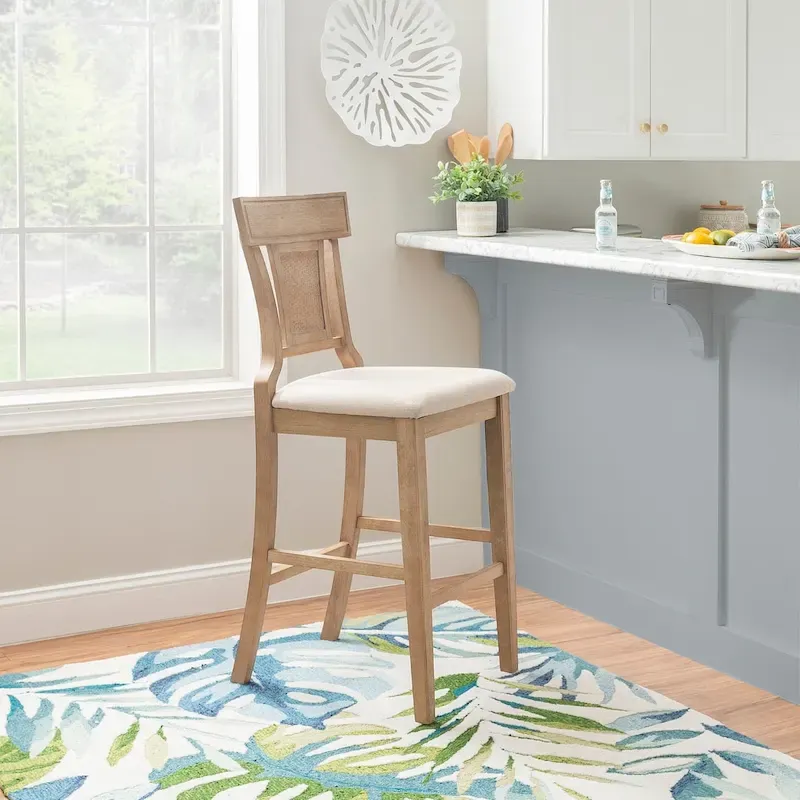 Greywash & Whitewash Handwoven Rattan Bar Stool, Single Seat