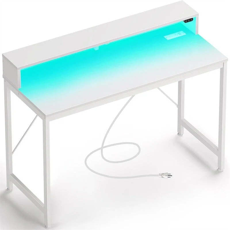 39-Inch Computer Desk with LED Lights and Built-In Power Strip