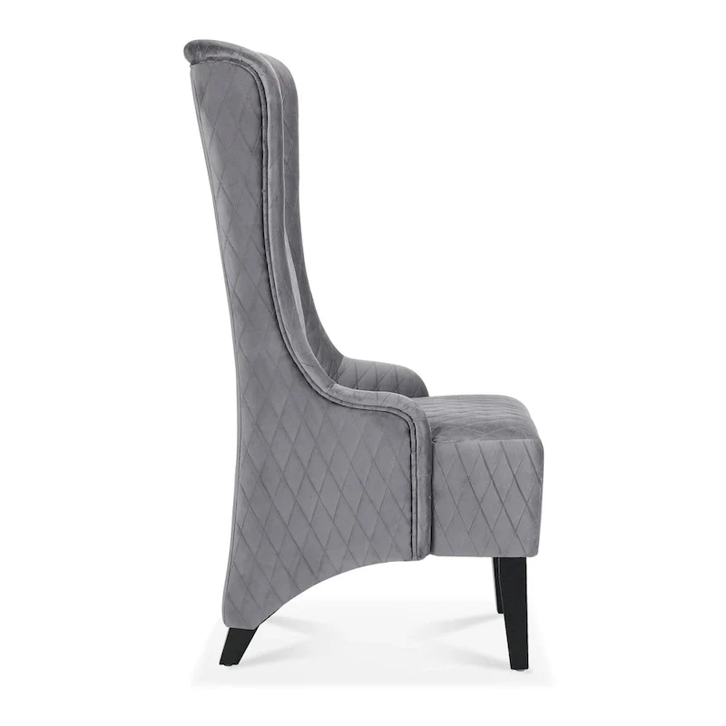 High-backed velvet wing-back chair with wooden legs