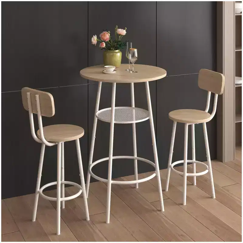 Modern 3-Piece Bistro Set, Round Bar Table with Partition & Backrest Stools, Pub Dining Table Set for Home Kitchen or Breakfast Nook White