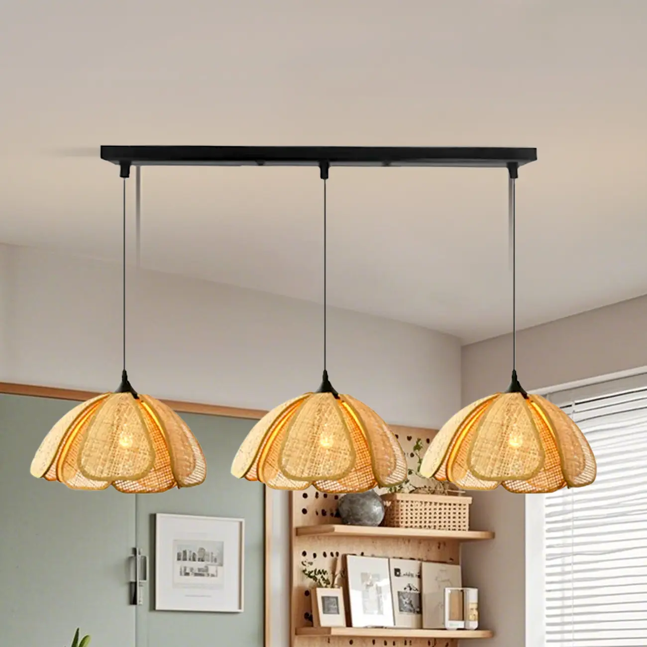 Modern Rattan Geometric Island Pendant Light