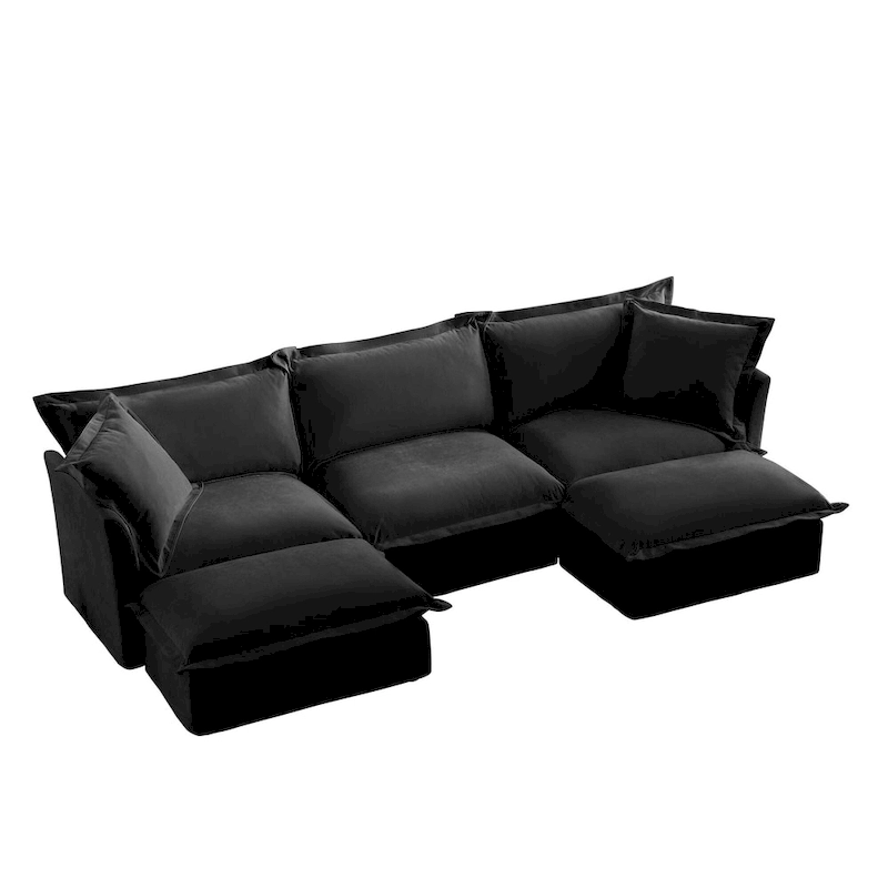 120 U-Shaped Chenille Sectional Sofa with 3-Seater and French Edge Pillows & Cloud Cushions