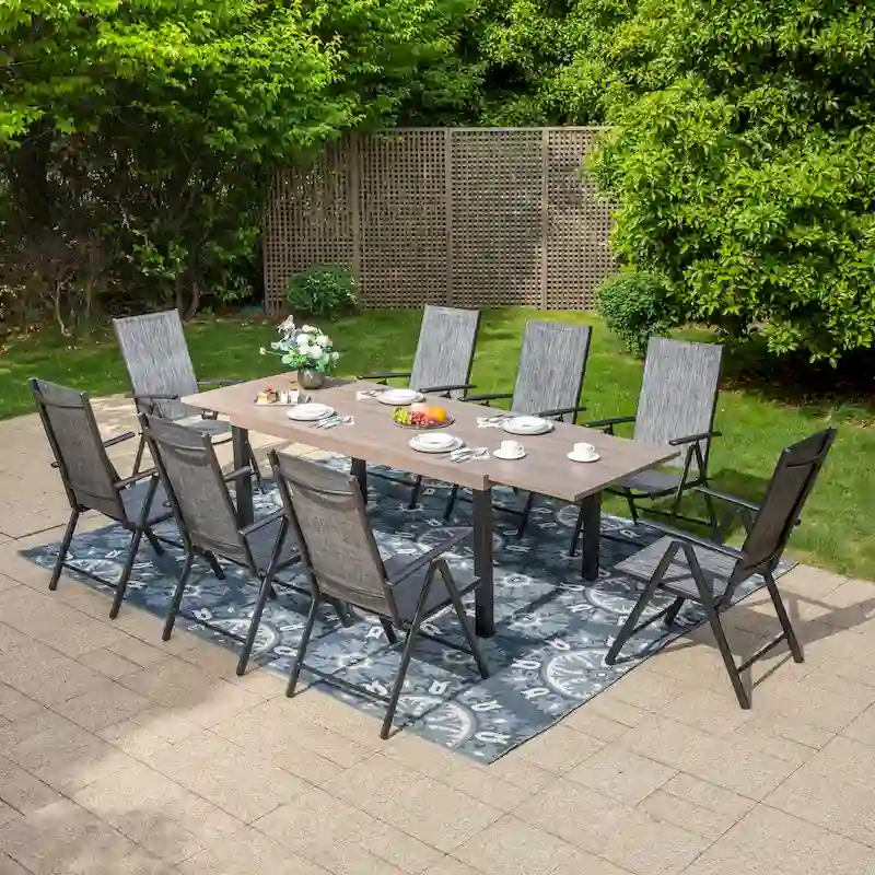 7/9-Piece Patio Dining Set, 6/8 Folding Textilene Chairs and 1 Expandable Table