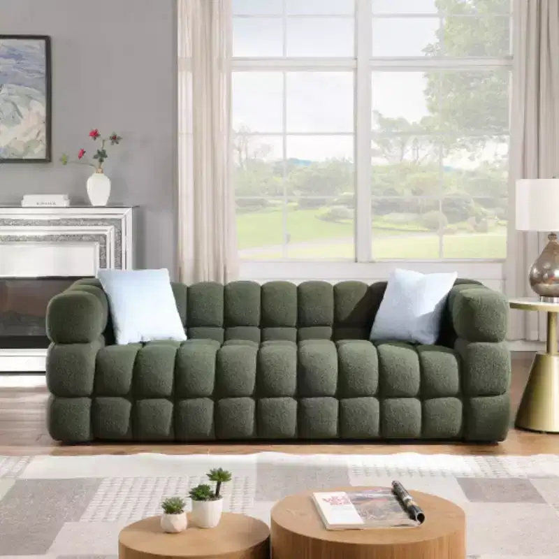 Luxurious White Boucle Sofa: 3-Seater, Ergonomic, 84.3 Length