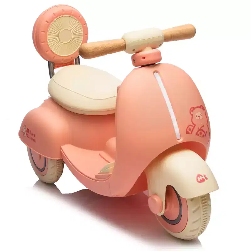 12V Kids Ride On Electric Motorcycle,Toddler Scooter W/Parents Control,Three-Wheel Stable Design,Special Wooden Handle, Slow Start&Stop