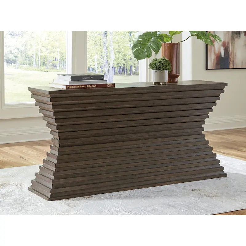 Brown Contemporary Sofa Console Table with Veneer Top – Single