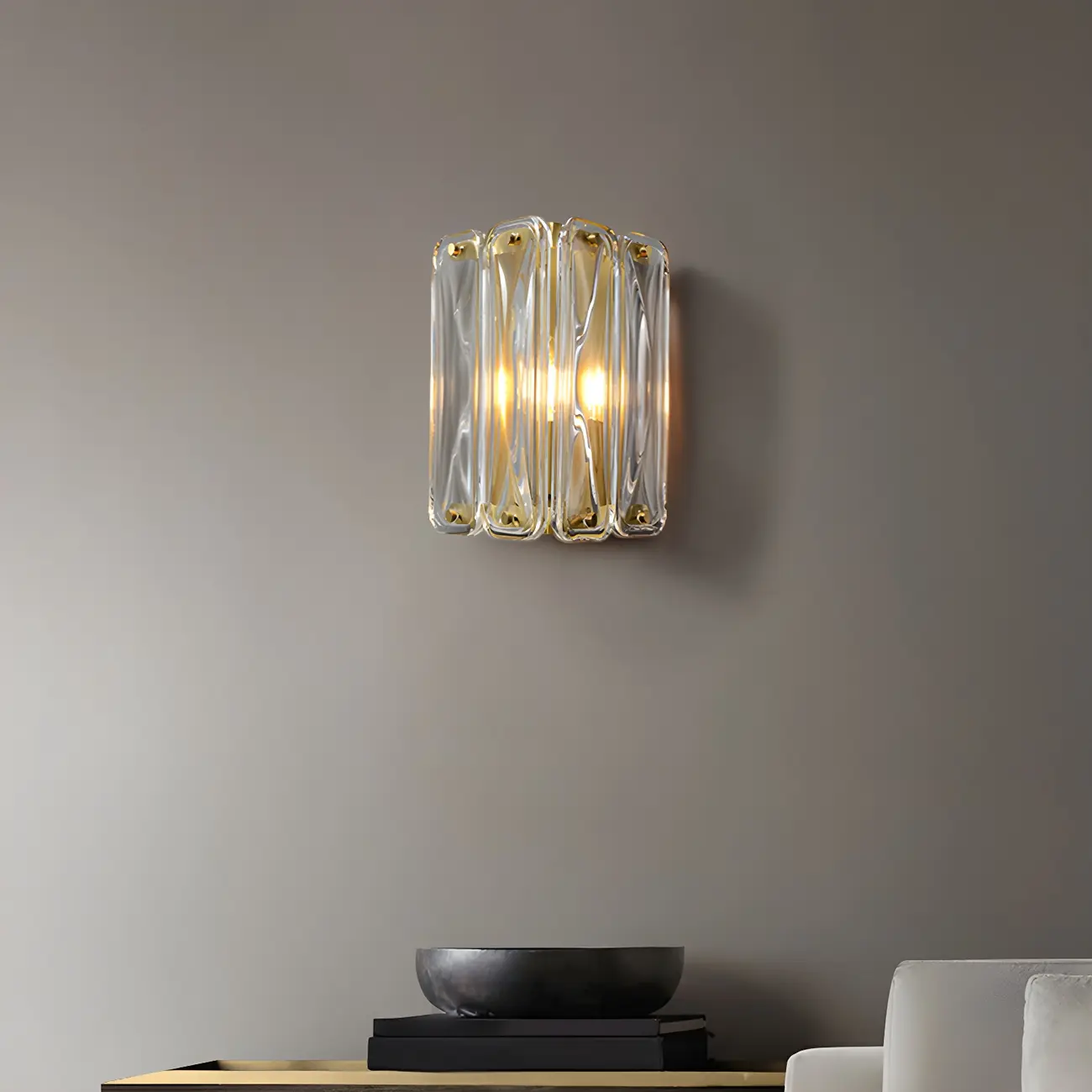 Modern Gold Metal Clear Glass Geometry Wall Sconce