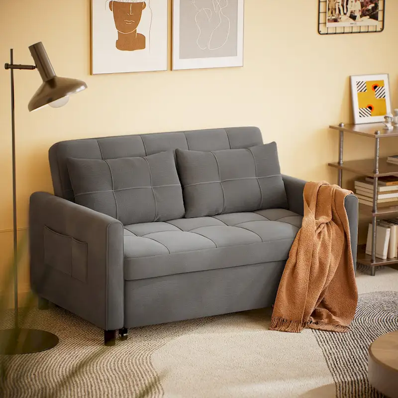 Grey Convertible Sleeper Loveseat with Pull-Out Bed