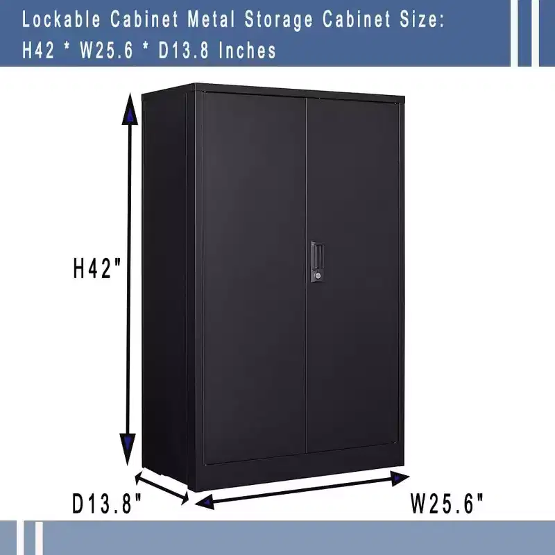 Metal Storage Cabinet, 42 Storage Cabinet with 2 Adjustable Shelves & 2 Lockable Doors for Office, Garage, Home